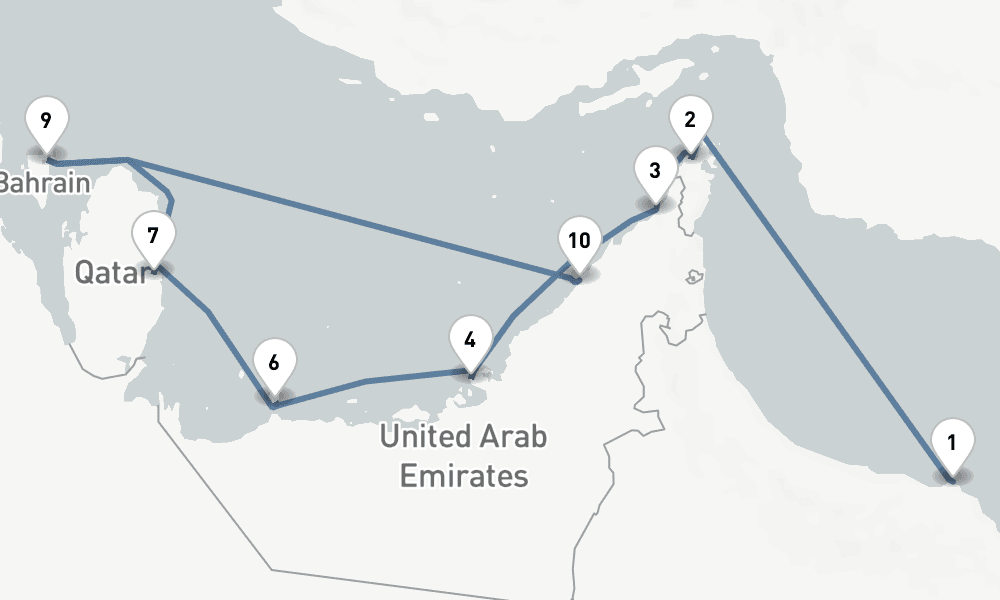 10 nights / 11 days, one-way from Muscat to Dubai (Port Rashid, UAE)