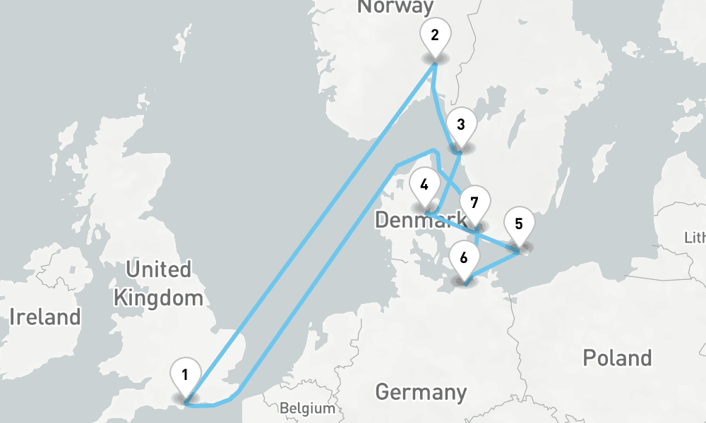 12 nights / 13 days, Portsmouth (England) Round trip