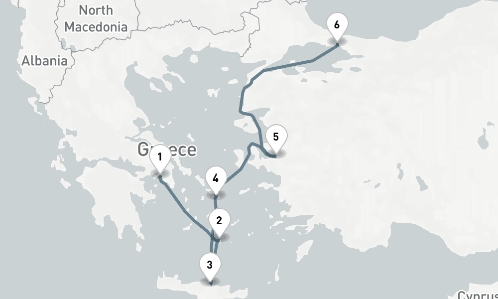 7 nights / 8 days, one-way from Piraeus (Athens, Greece) to Istanbul