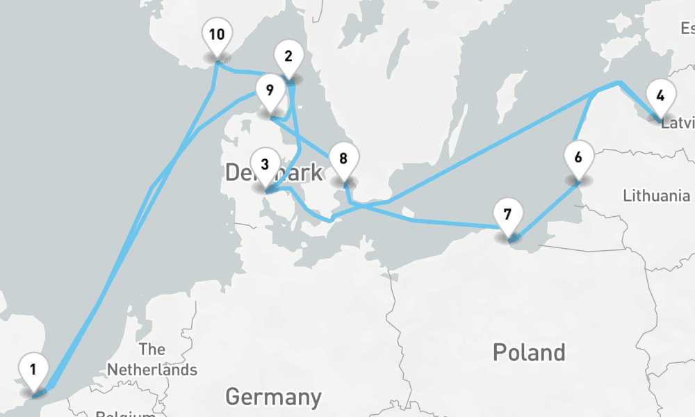 14 nights / 15 days, Dover (England) Round trip