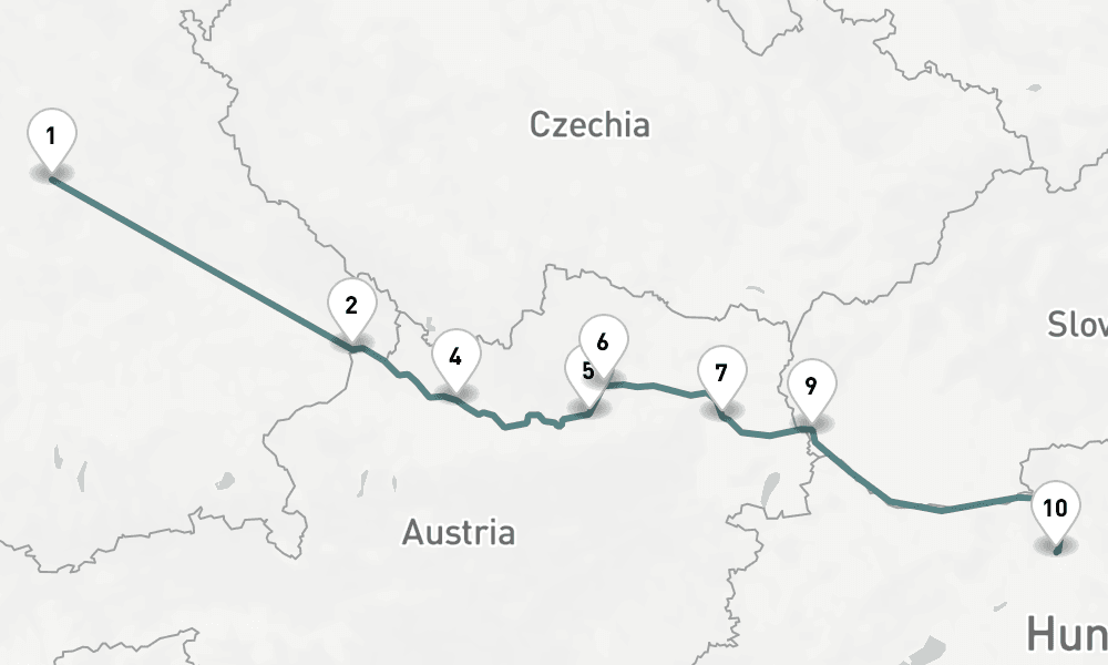 9 nights / 10 days, one-way from Nuremberg to Budapest