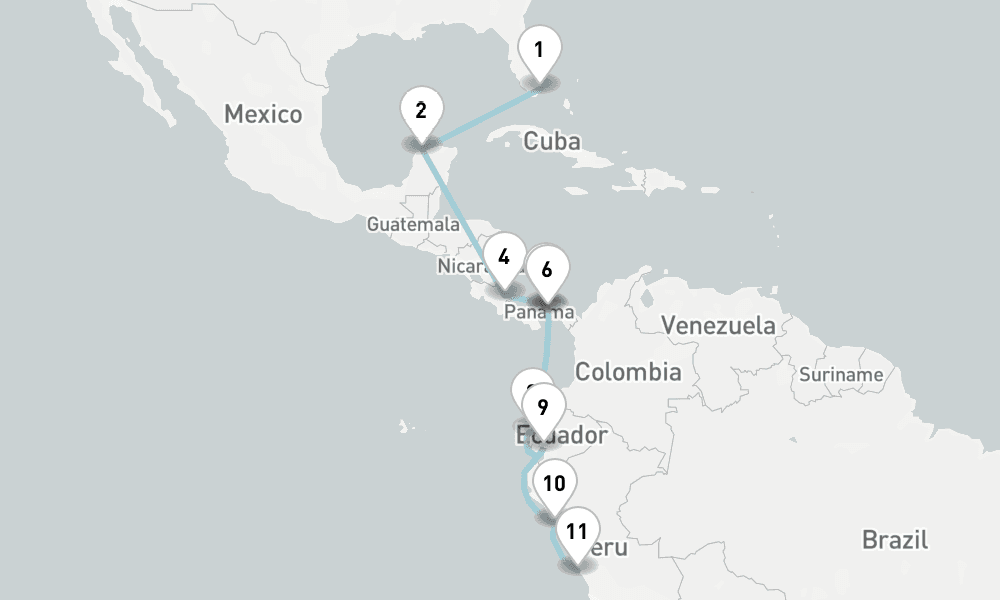 15 nights / 16 days, one-way from Miami (Florida) to Callao (Lima, Peru)