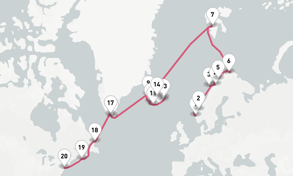 28 nights / 29 days, one-way from Bergen to New York (Cape Liberty NYC)