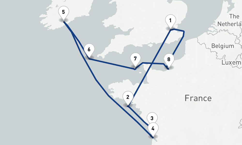 11 nights / 12 days, Tilbury (London, England) Round trip
