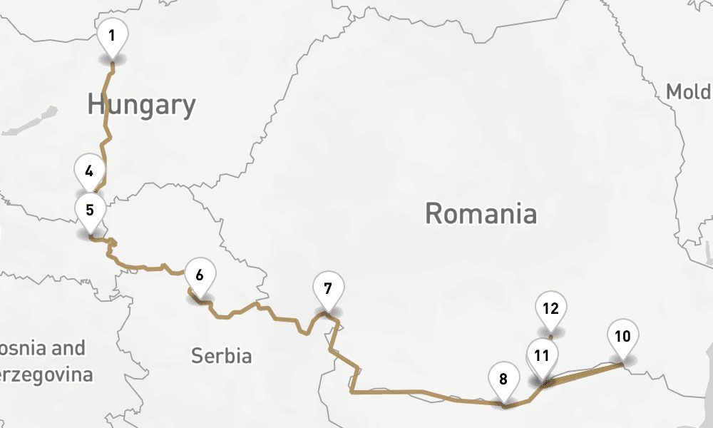 10 nights / 11 days, one-way from Budapest to Bucharest