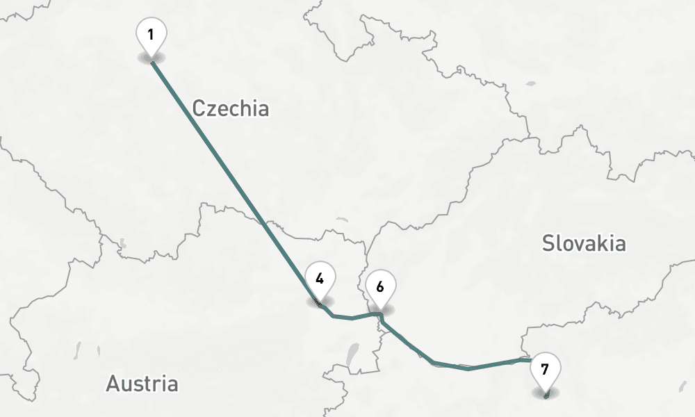 8 nights / 9 days, one-way from Prague (Czech Republic) to Budapest