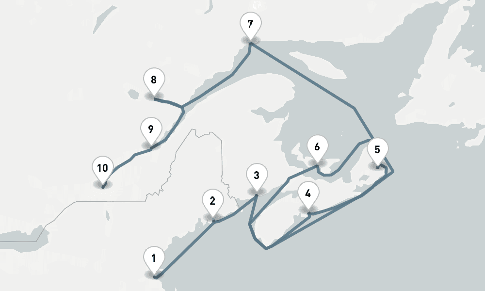 11 nights / 12 days, one-way from Boston (Massachusetts) to Montreal (Quebec, Canada)