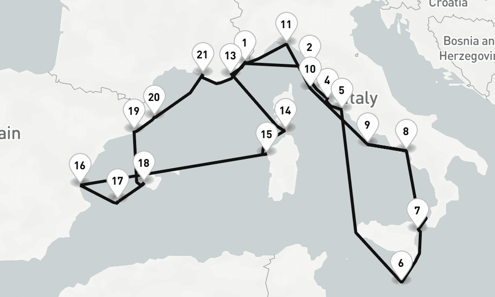24 nights / 25 days, Villefranche-sur-Mer (Nice, France Riviera) Round trip