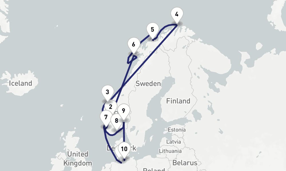 14 nights / 15 days, one-way from Hamburg to Travemunde (Lubeck, Germany)