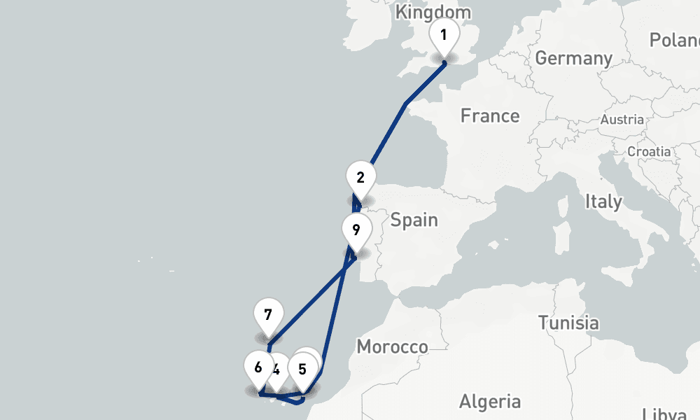 16 nights / 17 days, Southampton (England) Round trip