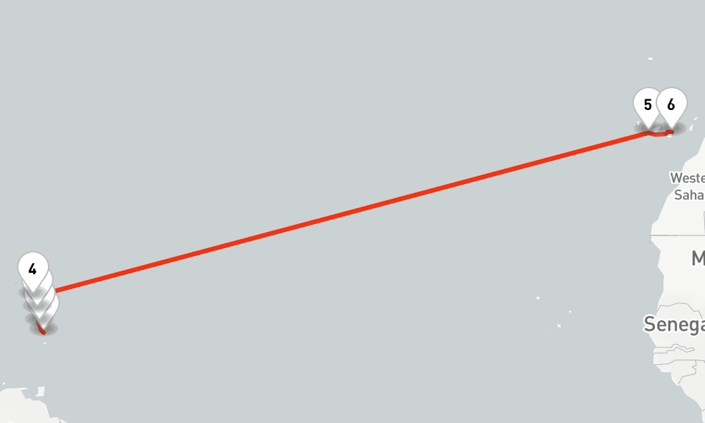 11 nights / 12 days, one-way from Fort-de-France (Martinique) to Las Palmas (Gran Canaria, Canary Islands)