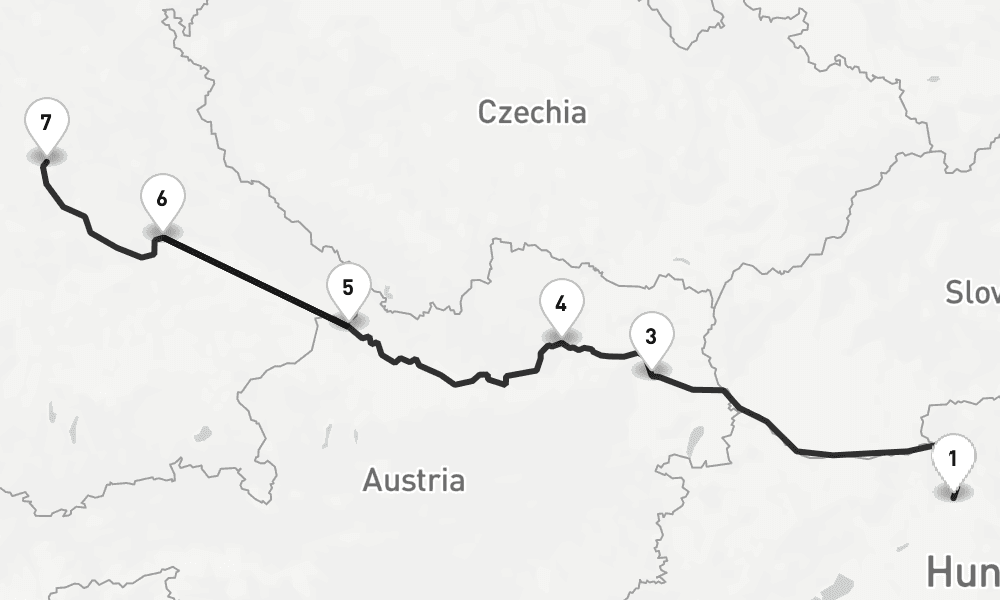 7 nights / 8 days, one-way from Budapest to Nuremberg