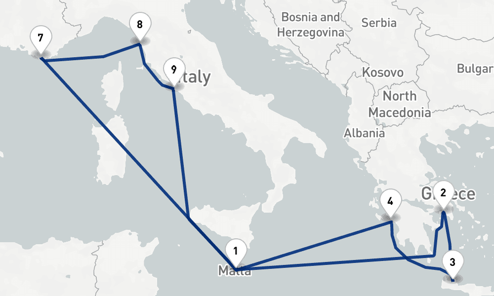 14 nights / 15 days, Valletta Round trip