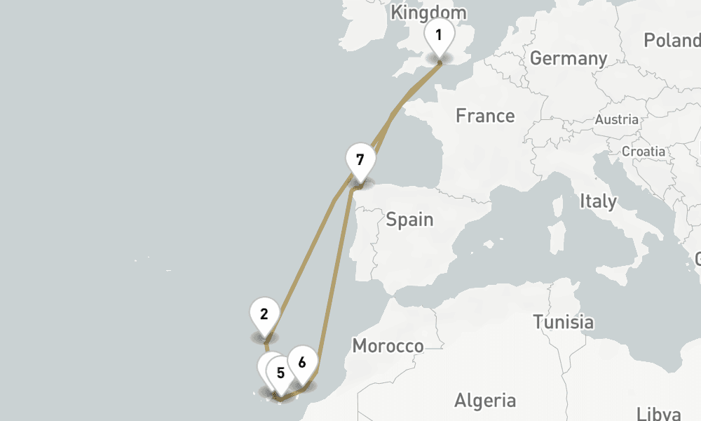 14 nights / 15 days, Southampton (England) Round trip