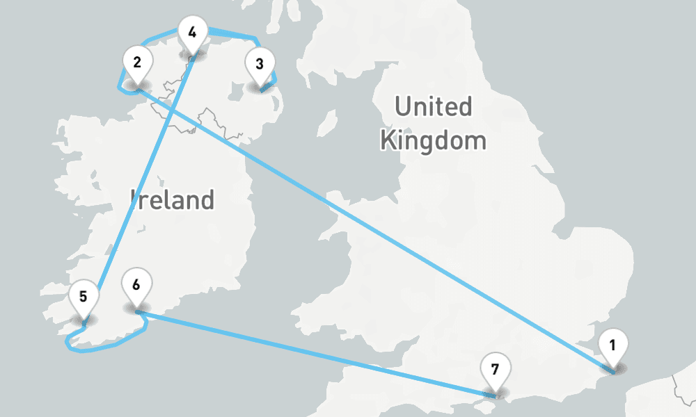 10 nights / 11 days, one-way from Dover (England) to Portsmouth (England)