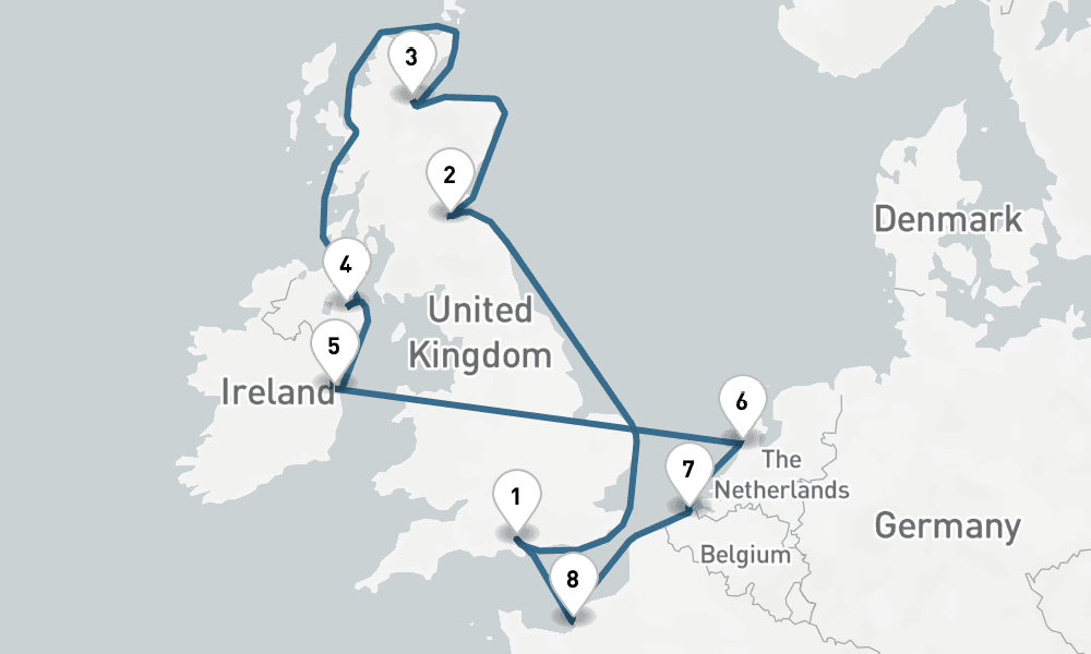 11 nights / 12 days, Southampton (England) Round trip