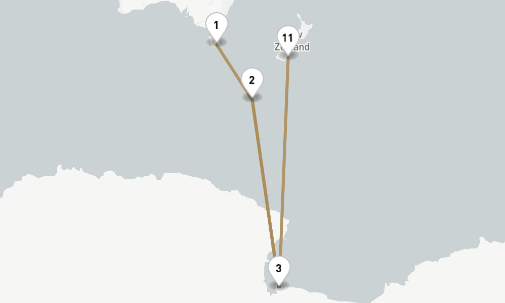 23 nights / 24 days, one-way from Hobart (Tasmania) to Dunedin