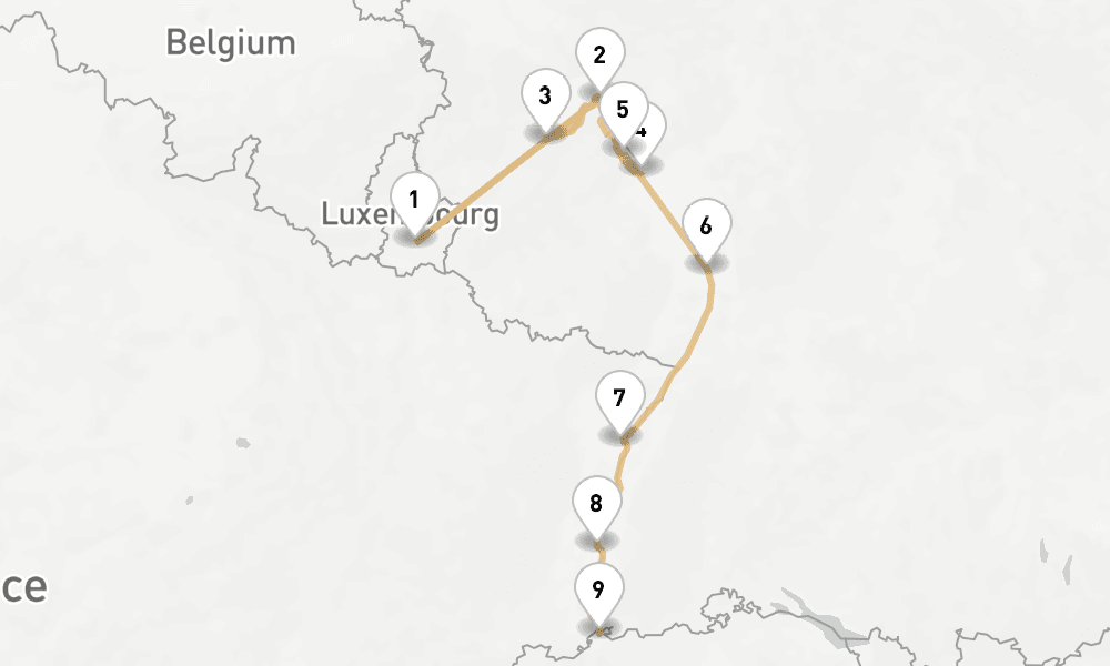 7 nights / 8 days, one-way from Luxembourg to Basel