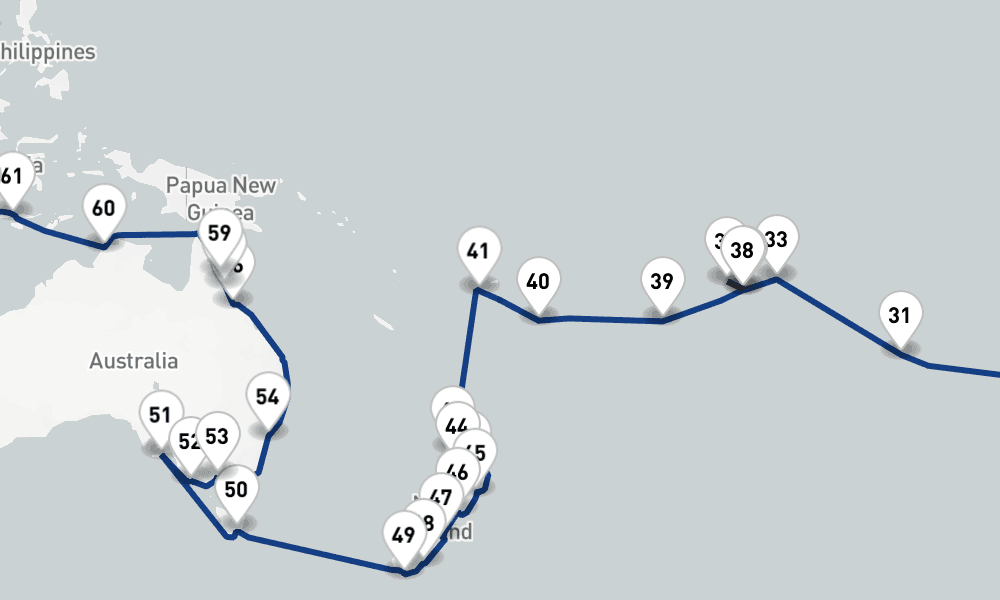 112 nights / 113 days, one-way from Hamburg to Benoa (Bali, Indonesia)
