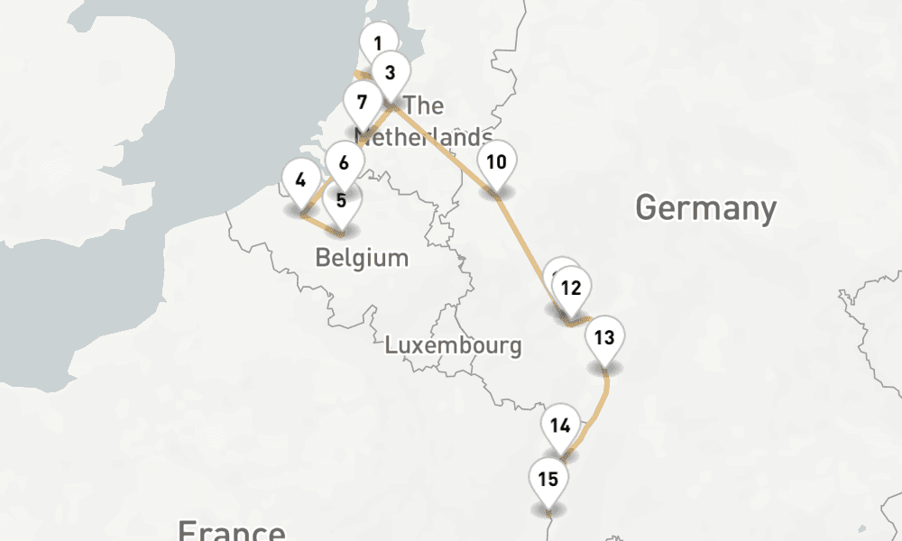 13 nights / 14 days, one-way from Amsterdam (Holland) to Breisach am Rhein