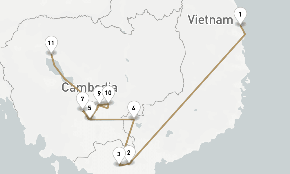 10 nights / 11 days, one-way from Phu My (Ho Chi Minh City / Saigon, Vietnam) to Siem Reap