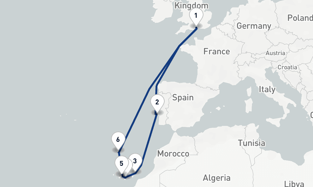 12 nights / 13 days, Southampton (England) Round trip