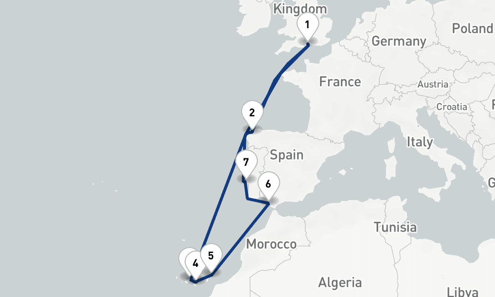 14 nights / 15 days, Southampton (England) Round trip