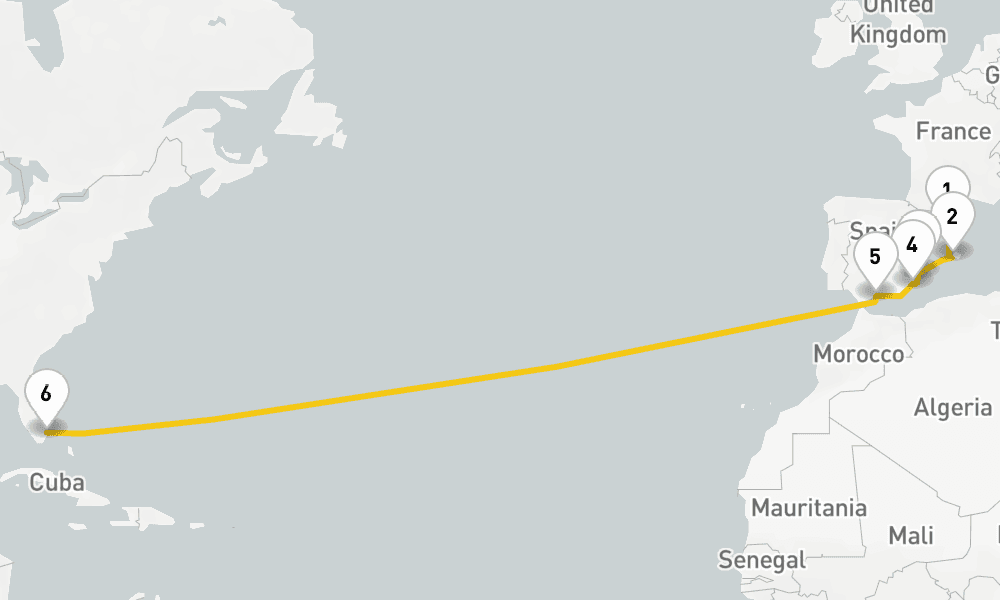 14days 13night transatlantic crossing Barcelona to Fort Lauderdale