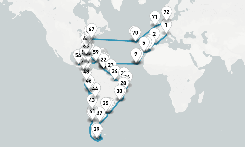 125 nights / 126 days, one-way from Savona to Bremerhaven (Bremen, Germany)
