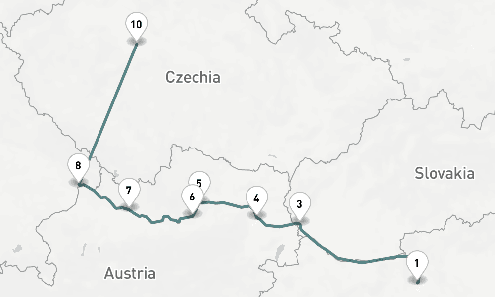 10 nights / 11 days, one-way from Budapest to Prague (Czech Republic)
