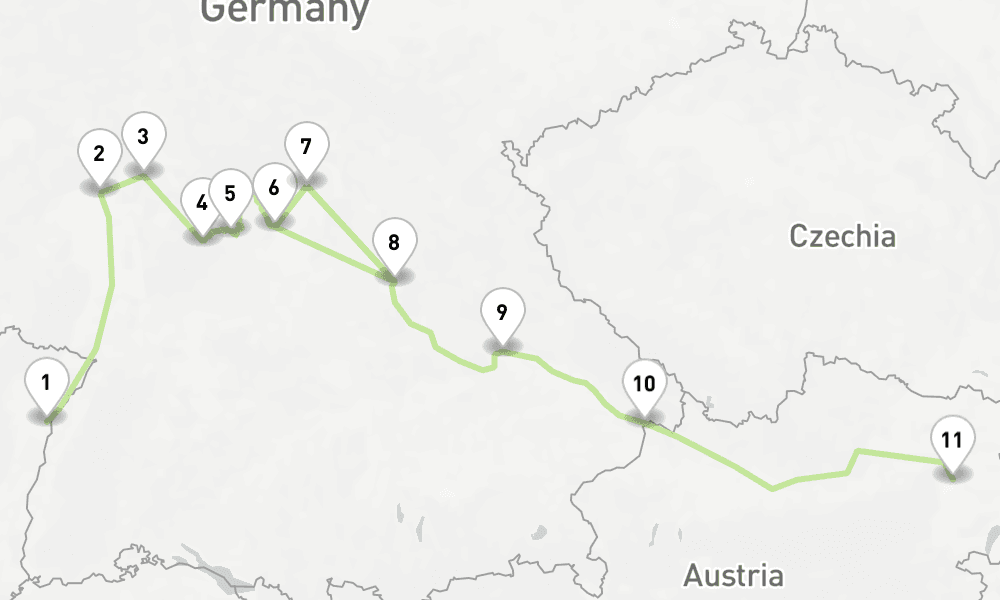 9 nights / 10 days, one-way from Strasbourg to Vienna