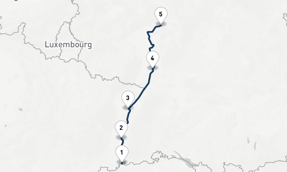 4 nights / 5 days, one-way from Basel to Frankfurt am Main