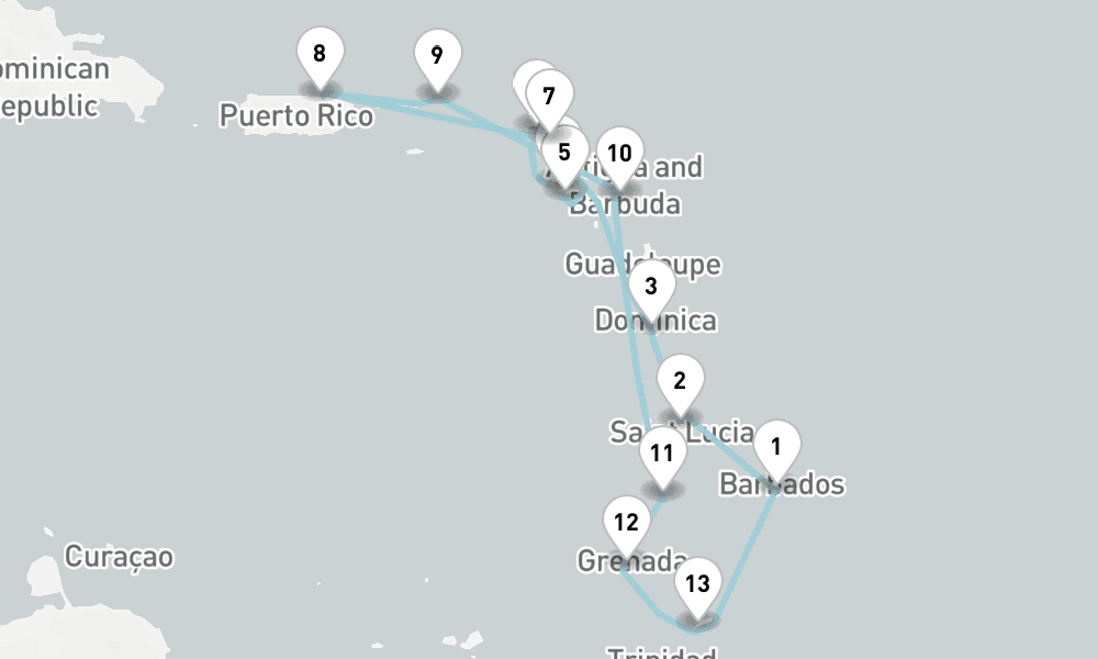 14 nights / 15 days, Bridgetown (Barbados) Round trip