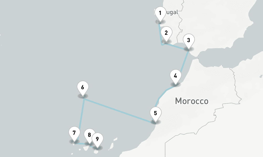 10 nights / 11 days, one-way from Lisbon to Las Palmas (Gran Canaria, Canary Islands)