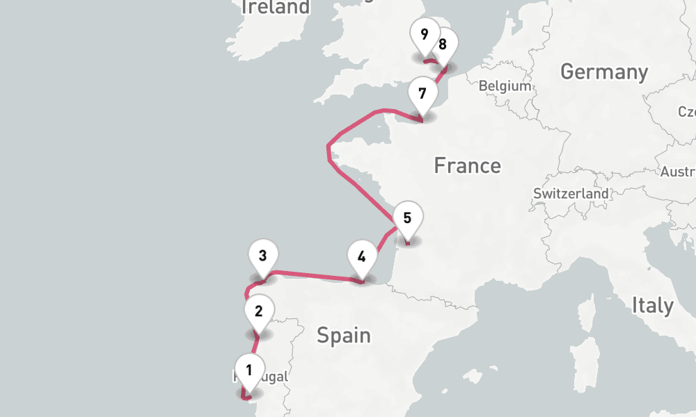 11 nights / 12 days, one-way from Lisbon to Tilbury (London, England)