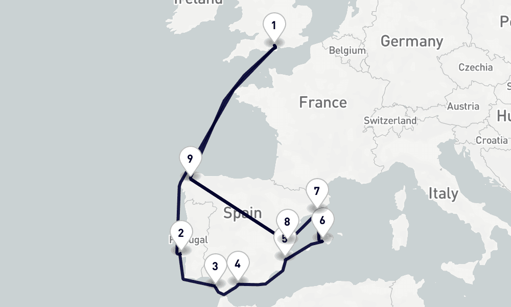 14 nights / 15 days, Southampton (England) Round trip