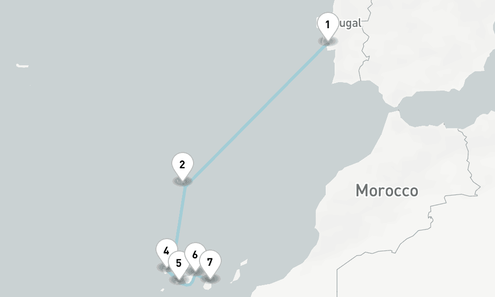 7 nights / 8 days, one-way from Lisbon to Las Palmas (Gran Canaria, Canary Islands)