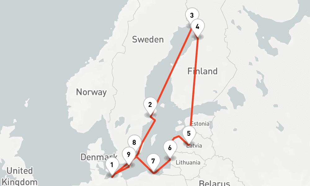 12 nights / 13 days, Warnemunde (Rostock, Germany) Round trip