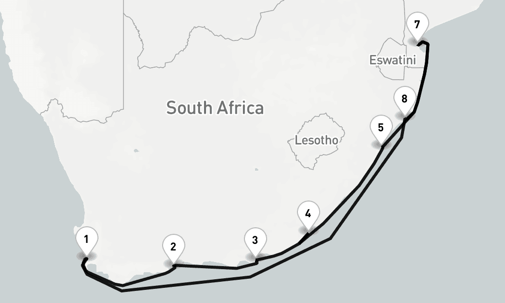 14 nights / 15 days, Cape Town Round trip