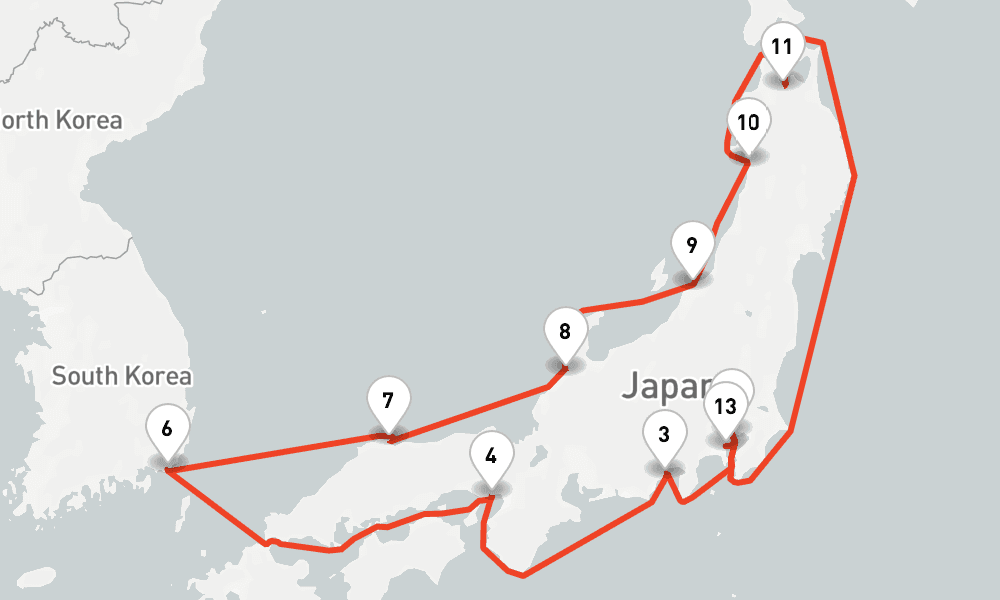 14 nights / 15 days, one-way from Tokyo to Yokohama (Tokyo, Japan)