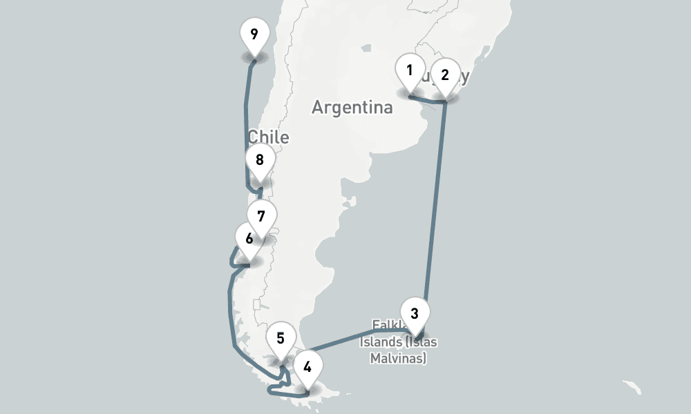 18 nights / 19 days, one-way from Buenos Aires to San Antonio