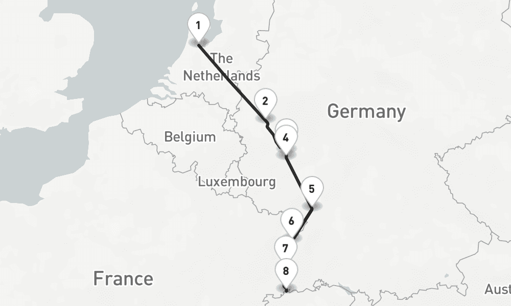 7 nights / 8 days, one-way from Amsterdam (Holland) to Basel