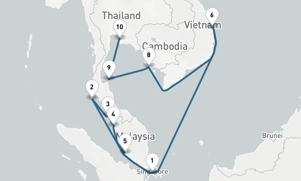 13 nights / 14 days, one-way from Singapore to Laem Chabang (Bangkok, Thailand)
