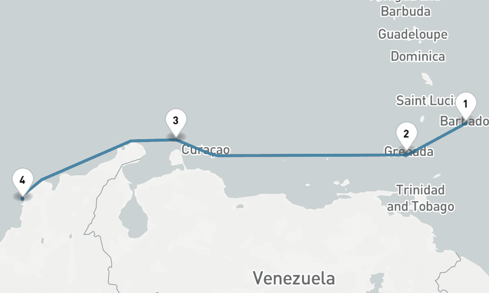 7 nights / 8 days, one-way from Bridgetown (Barbados) to Cartagena (Colombia)