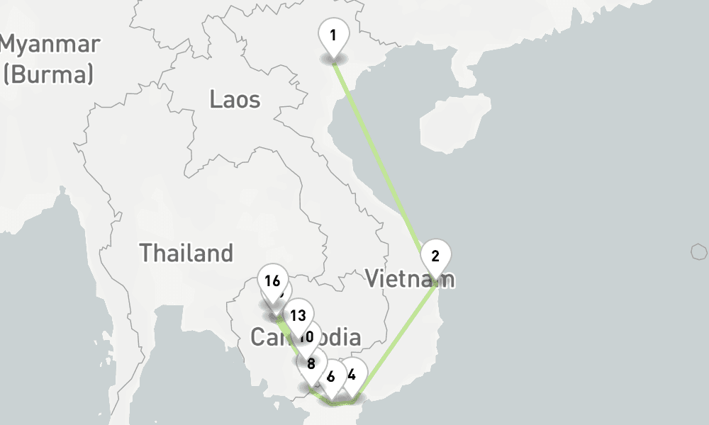 10 nights / 11 days, one-way from Hanoi to Siem Reap
