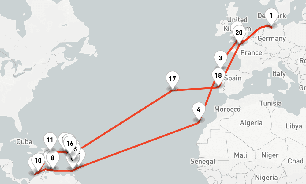 43 nights / 44 days, Hamburg Round trip