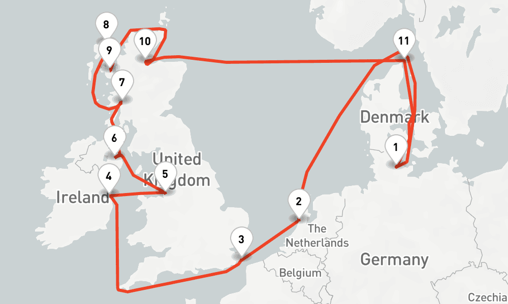 14 nights / 15 days, Kiel Round trip