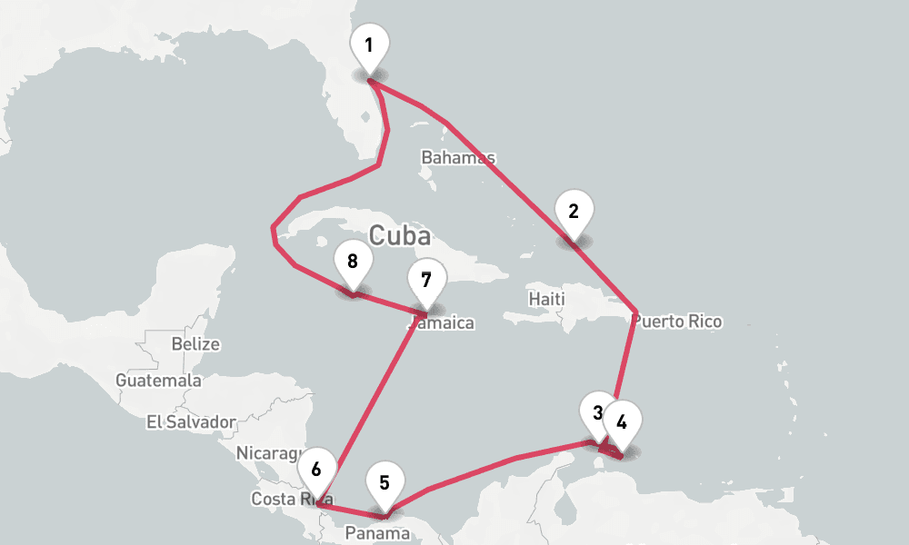 14 nights / 15 days, Port Canaveral (Orlando, Florida) Round trip