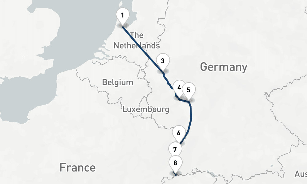 7 nights / 8 days, one-way from Amsterdam (Holland) to Basel