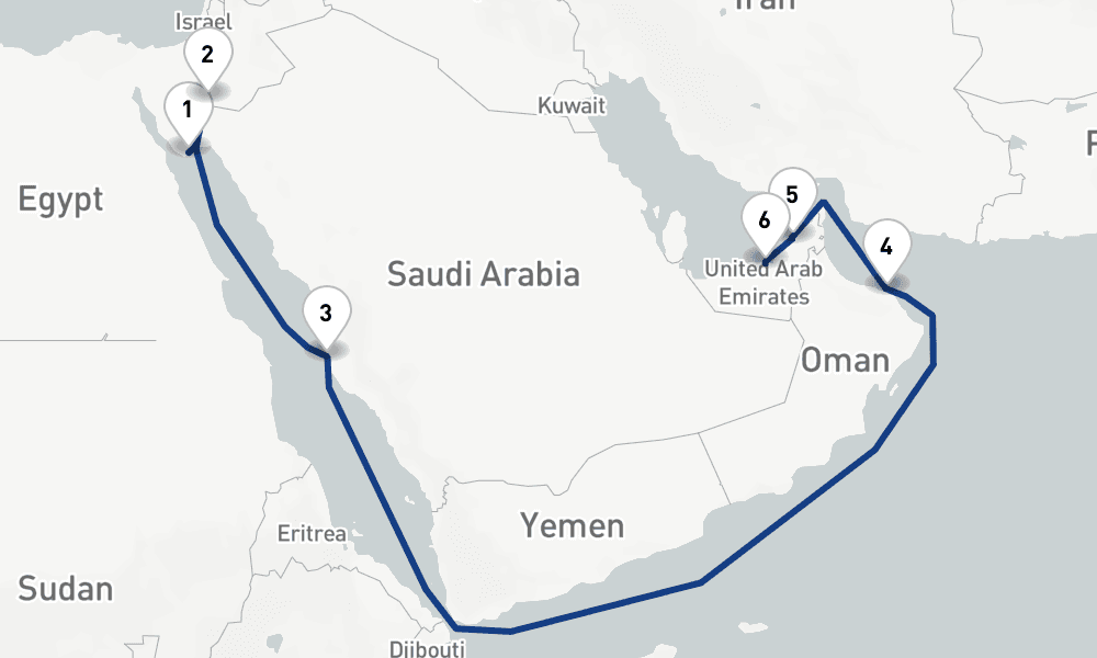 10 nights / 11 days, one-way from Sharm El Sheikh to Abu Dhabi